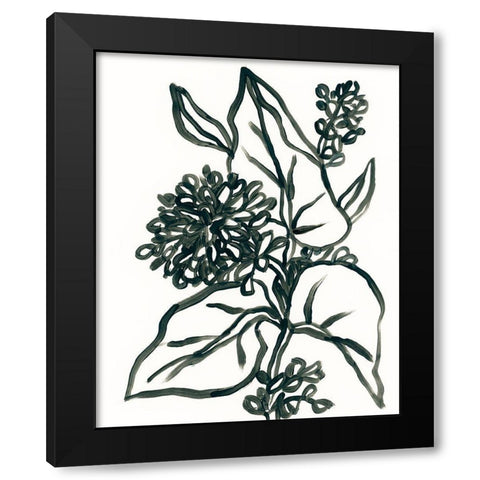 Linear Floral II Black Modern Wood Framed Art Print by Vess, June Erica