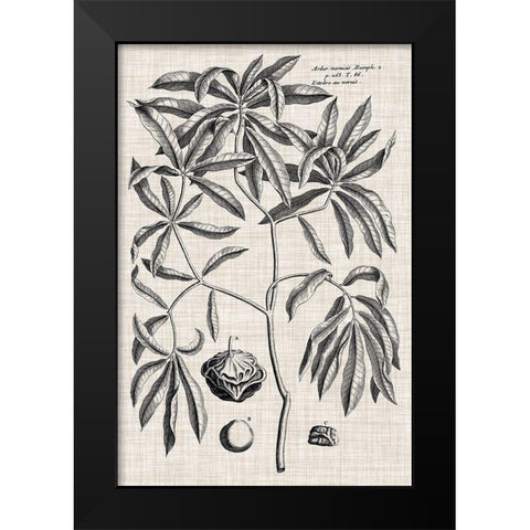 Custom Black And Oatmeal Linen Botanical V Black Modern Wood Framed Art Print by Vision Studio