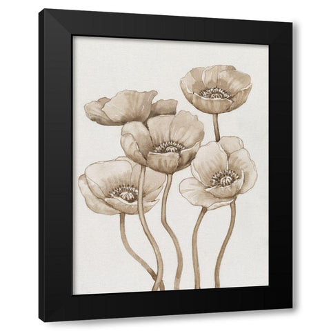 Poppies in Sepia I Black Modern Wood Framed Art Print with Double Matting by OToole, Tim