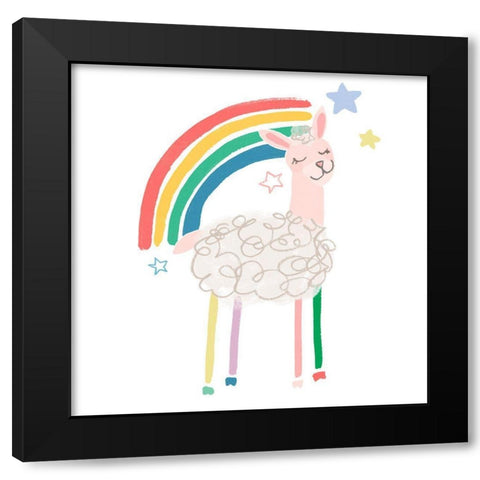 Rainbow Llama II Black Modern Wood Framed Art Print with Double Matting by Vess, June Erica
