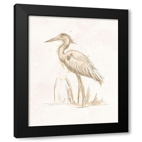 Sepia Heron I Black Modern Wood Framed Art Print with Double Matting by Vess, June Erica