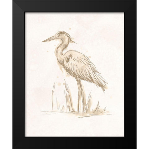 Sepia Heron I Black Modern Wood Framed Art Print by Vess, June Erica