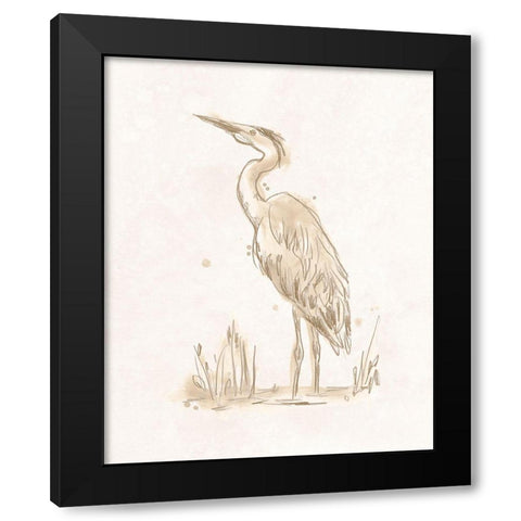 Sepia Heron III Black Modern Wood Framed Art Print by Vess, June Erica