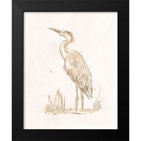Sepia Heron III Black Modern Wood Framed Art Print by Vess, June Erica