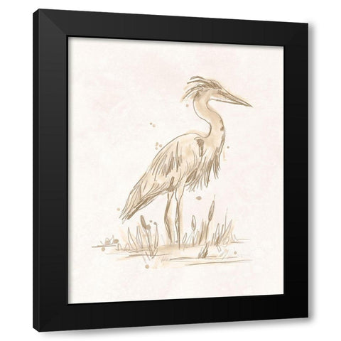 Sepia Heron IV Black Modern Wood Framed Art Print by Vess, June Erica