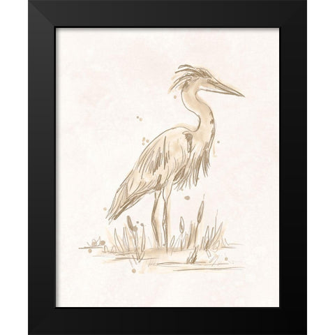 Sepia Heron IV Black Modern Wood Framed Art Print by Vess, June Erica