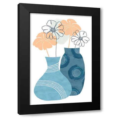 Blue Decorative Pots I Black Modern Wood Framed Art Print by Kouta, Flora