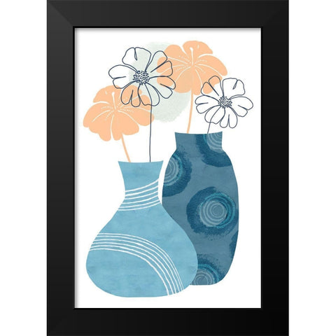 Blue Decorative Pots I Black Modern Wood Framed Art Print by Kouta, Flora