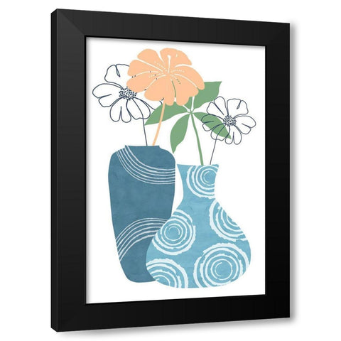 Blue Decorative Pots II Black Modern Wood Framed Art Print by Kouta, Flora