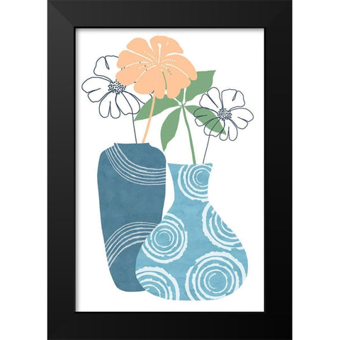 Blue Decorative Pots II Black Modern Wood Framed Art Print by Kouta, Flora