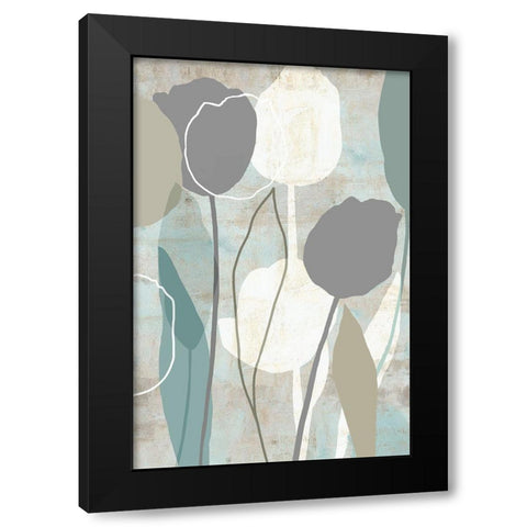 Sea Mist Floral II Black Modern Wood Framed Art Print with Double Matting by Kouta, Flora