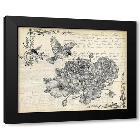 Ink Flowers I Black Modern Wood Framed Art Print with Double Matting by Wang, Melissa