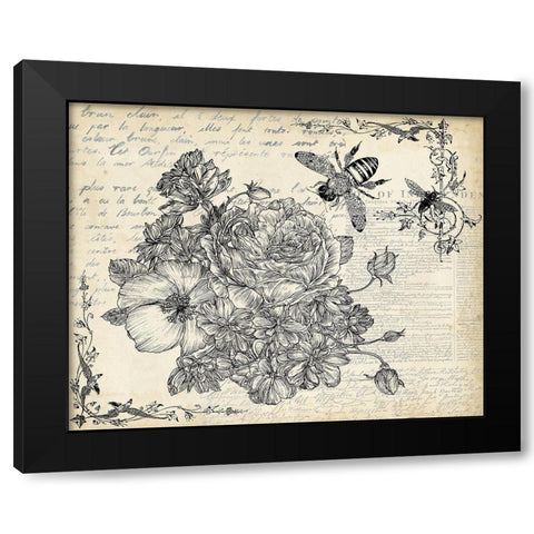 Ink Flowers II Black Modern Wood Framed Art Print with Double Matting by Wang, Melissa