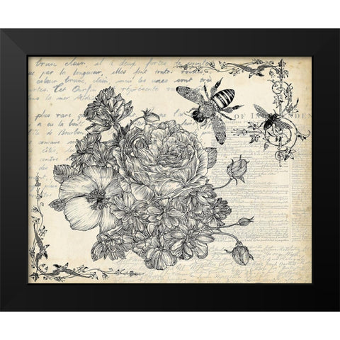 Ink Flowers II Black Modern Wood Framed Art Print by Wang, Melissa