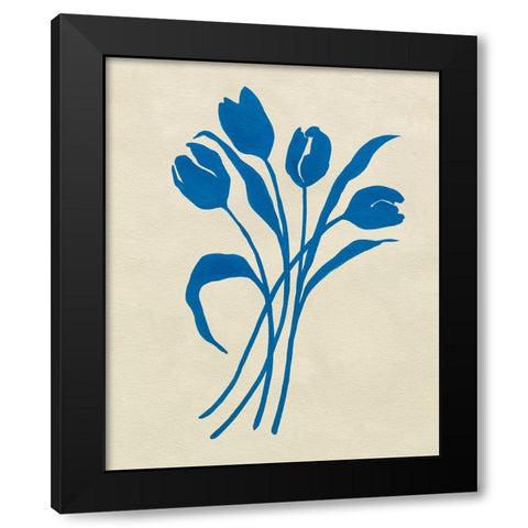 Blue Tulips II Black Modern Wood Framed Art Print with Double Matting by Caroline, Emma