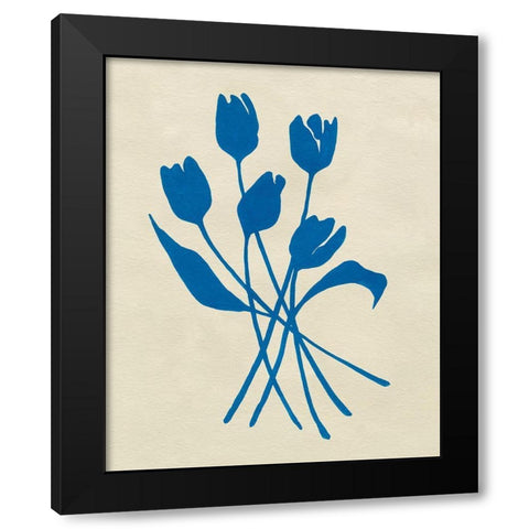 Blue Tulips III Black Modern Wood Framed Art Print with Double Matting by Caroline, Emma