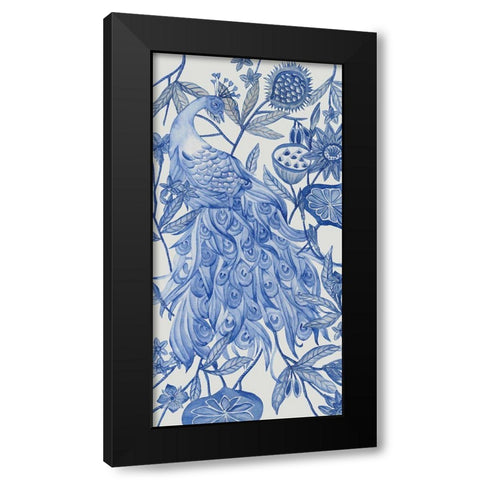 Peacock in Indigo I Black Modern Wood Framed Art Print with Double Matting by Wang, Melissa