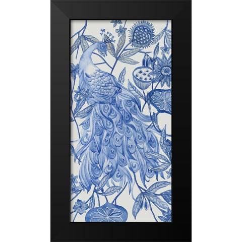 Peacock in Indigo I Black Modern Wood Framed Art Print by Wang, Melissa
