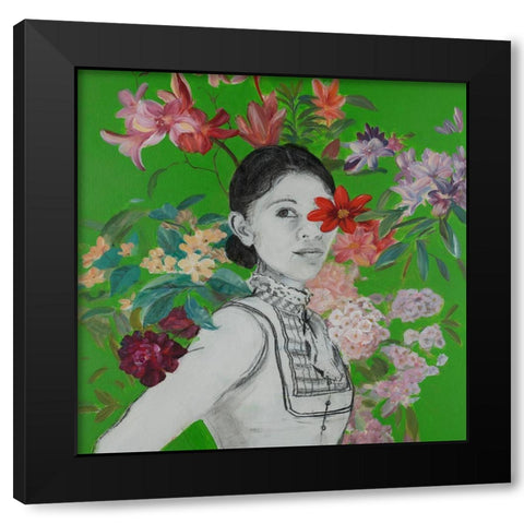 Lady Florals I Black Modern Wood Framed Art Print by Iafrate, Sandra