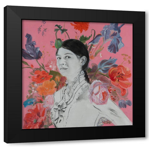 Lady Florals II Black Modern Wood Framed Art Print with Double Matting by Iafrate, Sandra