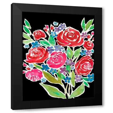 Floral Choir Bouquet Black Modern Wood Framed Art Print by Moore, Regina