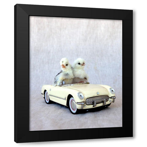 Chicks in Cream Car II Black Modern Wood Framed Art Print with Double Matting by Soderman, Tania