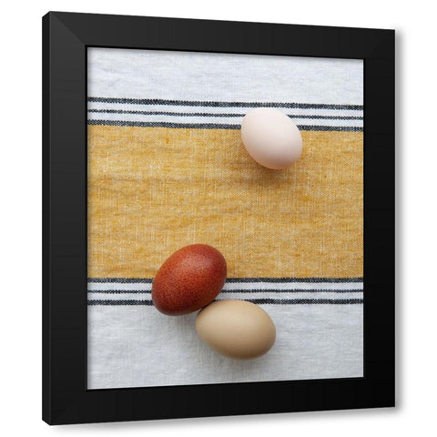 Eggs on Ochre Napkin Black Modern Wood Framed Art Print with Double Matting by Soderman, Tania