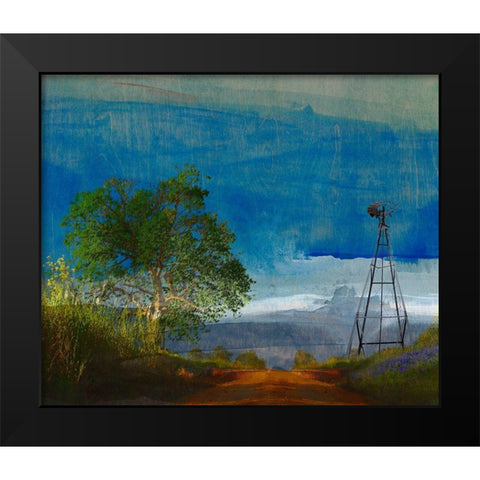 Road and Windmill Black Modern Wood Framed Art Print by Jasper, Sisa