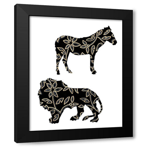 Ornamental Safari Animals I Black Modern Wood Framed Art Print with Double Matting by Moore, Regina