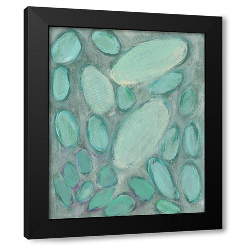 Blue Orbs II Black Modern Wood Framed Art Print by Moore, Regina