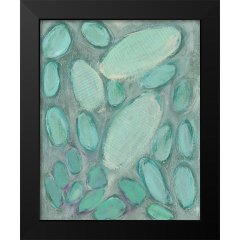 Blue Orbs II Black Modern Wood Framed Art Print by Moore, Regina