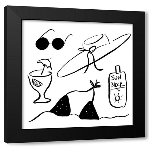 Beach Essentials I Black Modern Wood Framed Art Print with Double Matting by Sizemore, Natalie