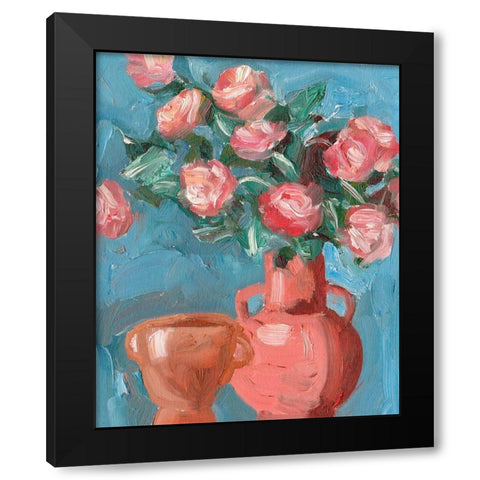 Rosa Blooms I Black Modern Wood Framed Art Print with Double Matting by Wang, Melissa