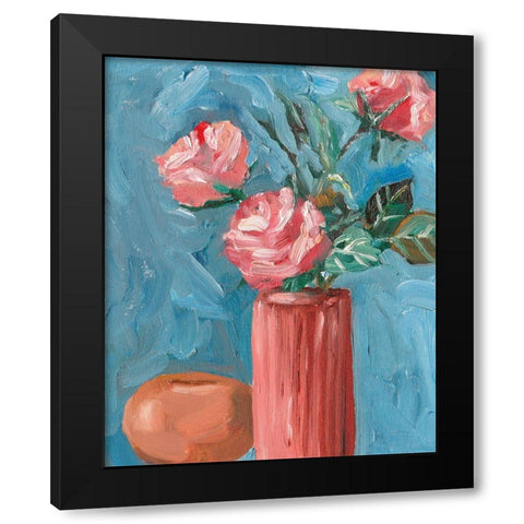 Rosa Blooms II Black Modern Wood Framed Art Print with Double Matting by Wang, Melissa