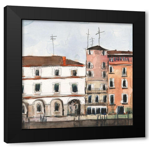 Along the Venice Facade Black Modern Wood Framed Art Print by Dixon, Samuel