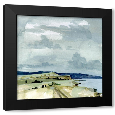 Coastal Blues Watercolor I Black Modern Wood Framed Art Print by Caroline, Emma