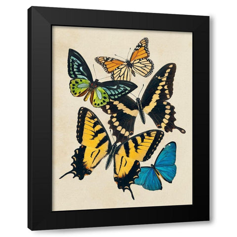 Collaged Butterflies II Black Modern Wood Framed Art Print by Barnes, Victoria