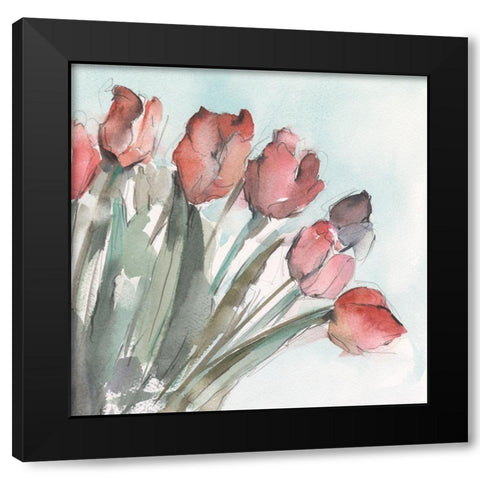 Watercolor Tulip Garden I Black Modern Wood Framed Art Print with Double Matting by Harper, Ethan