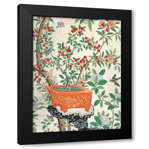 Chinoiserie Wallpaper III Black Modern Wood Framed Art Print with Double Matting by Vision Studio