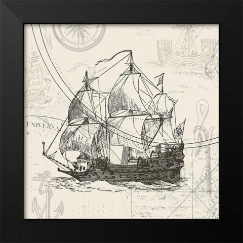 Anchors Away II Black Modern Wood Framed Art Print by Barnes, Victoria