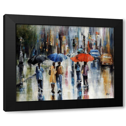 Downtown Downpour Black Modern Wood Framed Art Print by Douglass, Farrell