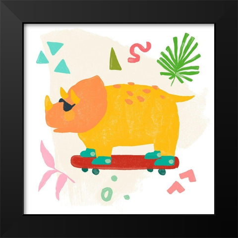 Rollin Dino III Black Modern Wood Framed Art Print by Vess, June Erica