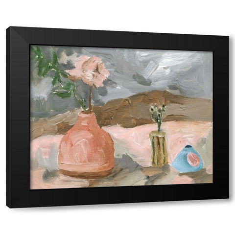 Vase of Pink Flowers I Black Modern Wood Framed Art Print with Double Matting by Wang, Melissa