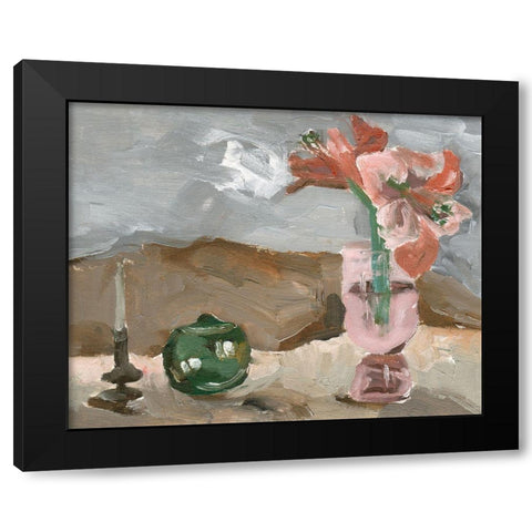 Vase of Pink Flowers II Black Modern Wood Framed Art Print with Double Matting by Wang, Melissa