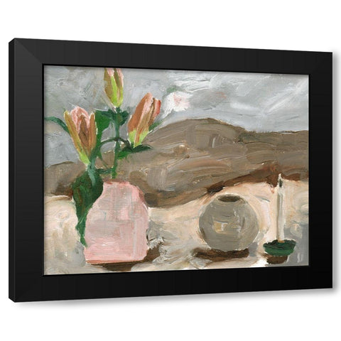 Vase of Pink Flowers V Black Modern Wood Framed Art Print with Double Matting by Wang, Melissa
