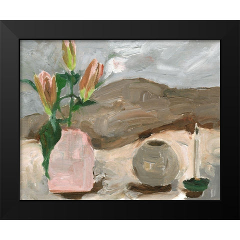 Vase of Pink Flowers V Black Modern Wood Framed Art Print by Wang, Melissa