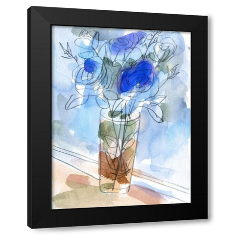 Bunch of Blue Flowers I Black Modern Wood Framed Art Print with Double Matting by Wang, Melissa