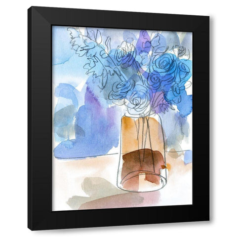 Bunch of Blue Flowers III Black Modern Wood Framed Art Print with Double Matting by Wang, Melissa