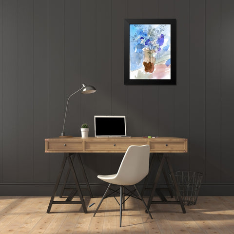 Bunch of Blue Flowers IV Black Modern Wood Framed Art Print by Wang, Melissa