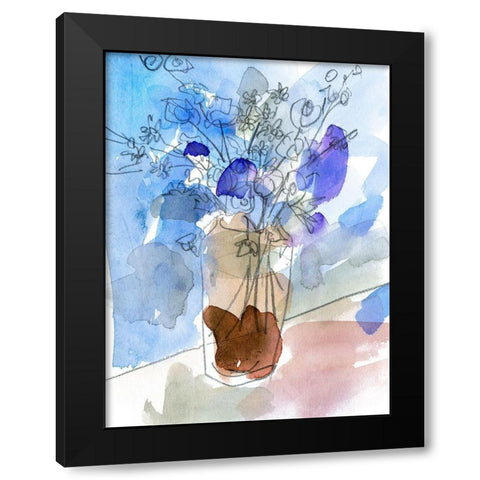 Bunch of Blue Flowers IV Black Modern Wood Framed Art Print with Double Matting by Wang, Melissa